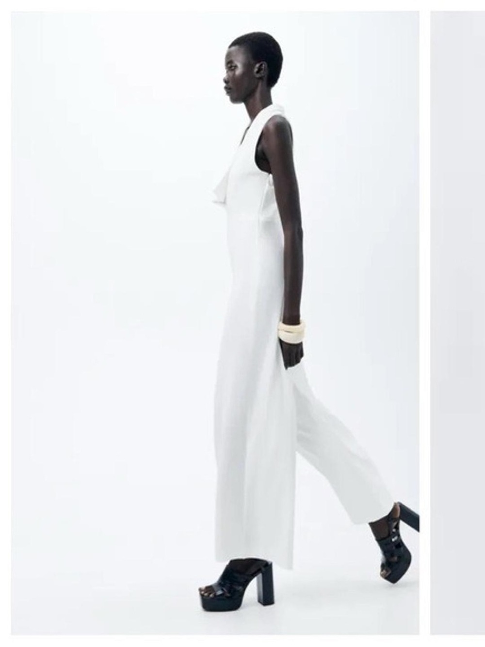 Zara White Sleeveless Cowl-Neck Wide-Leg Jumpsuit - Picture 8 of 14